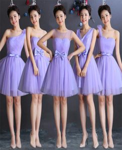 Lavendel Tule Korte Bruidsmeisjesjurk Met Strik Lace Up 2018 Knielengte Bruidsmeisjesjurken Voor Bruiloft3421616