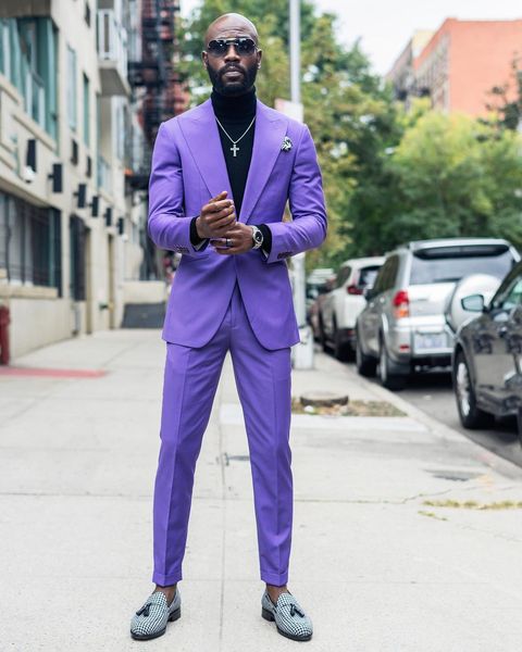 Trajes de lavanda de dos piezas para hombre, esmoquin masculino con solapa en pico para chaquetas de boda, ropa de novio ajustada, chaquetas de fiesta con un botón para hombre negro 243n