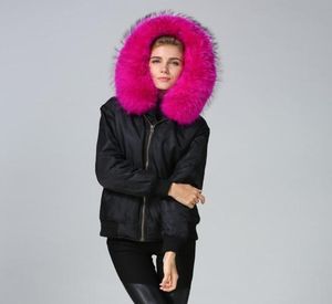 Somptueuse rose ratonon fourrure garniture à sweat à capuche femme Snow Parka Meifeng Brand lapin fourrure bombardée nylon nylon veste6284994