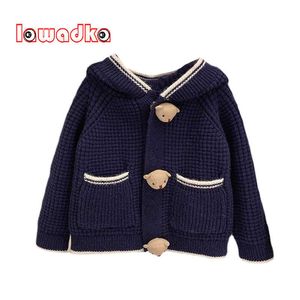 Lawadka pull tricoté pour filles garçons Cardigan à capuche manteaux bleu marine vêtements d'extérieur pour enfants ours dessin animé enfants vêtements hiver Y1024