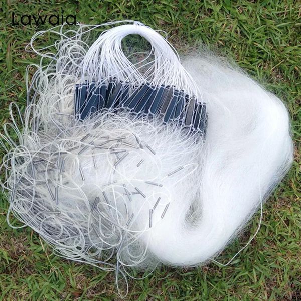 Lawaia 50M filets maillants de pêche en soie blanche monofilament accessoires de piège réseau 3 couches résille flotteur en plastique 240116