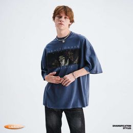 Lawfoo 2022 New China-Chic Brand Men's Wear Princet Imprimé à manches courtes Unisexe Unisexe T-shirt à épaules lâches