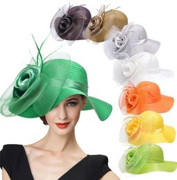 Lawliet Wide Brim Womens Satin Crin Feather Veil Flower Church Derby Race Tea Party Dress Hat A4334853288
