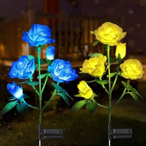 Gazon 5 hoofden zonnelampen buiten decoratieve zonnetuin verlichting roze bloemen gazonlamp voor tuinpatiotuin decor