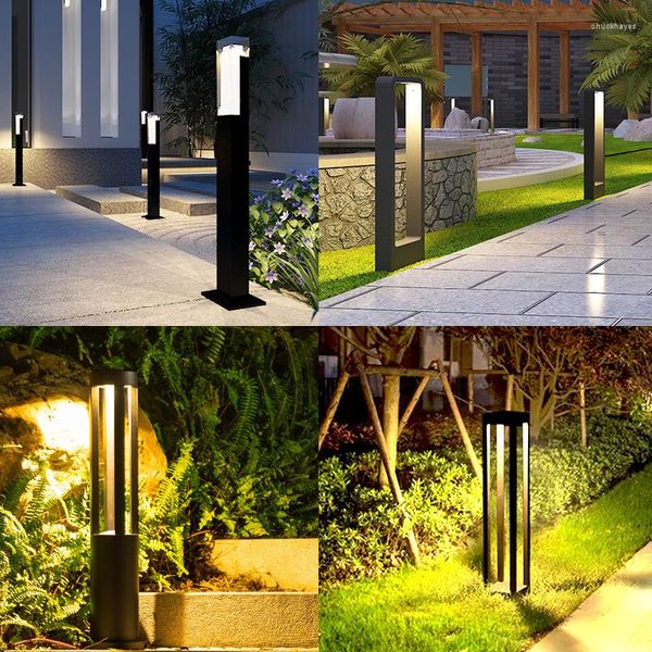 Lámpara de césped al aire libre Led cuadrado acrílico moderno aluminio paisaje piso columna baja jardín