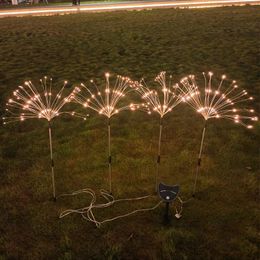 Lampes de pelouse 2023 Led Solaire Jardin Feux D'artifice 4IN1 Extérieur Étanche Flash Chaîne Fée Lumière Maison De Noël Décor 384Leds