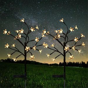 Lámparas de césped 2 uds LED luz Solar colorida flor de cerezo estaca decoración de jardín flores falsas luces para Patio