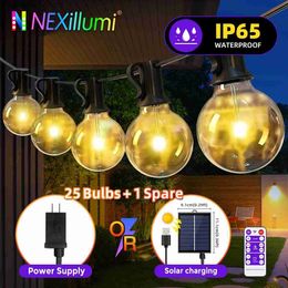 Gazonlampen 31FT G40 LED Patio String Fairy Lights 25 + 1 Lampen Waterdichte Outdoor Tuin Garland String Lampen voor Pub Christmas Party Decor Q231125