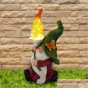 Lampes De Pelouse Statue De Gnome De Résine De Jardin Créatif Avec Lumières Led Solaires Décorations Extérieures Naines Pour Patio Cour Porche Ornements De Bienvenue Dhy6Q