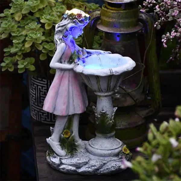 Lámparas de césped Luces solares de hadas Patio al aire libre Decoración de jardín Resina Figura de ángel Escultura Micro Paisaje Decoración Lámpara Lámpara Art Deco YQ240116