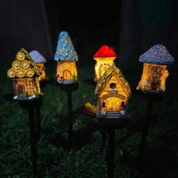 Lawn Lamps Lawn Light Led Solar Multi Craft Miniature Fairy House Decor Led Cottage Christmas Lamp Light Resin Solar Powered Garden OU F4Q6 P230406