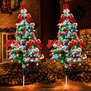 Lampes à gazon Arbre de Noël LED lumières solaires décoration extérieure lampes à gazon imperméables extérieures pour allée jardin cour décor cadeaux de Noël Q231125