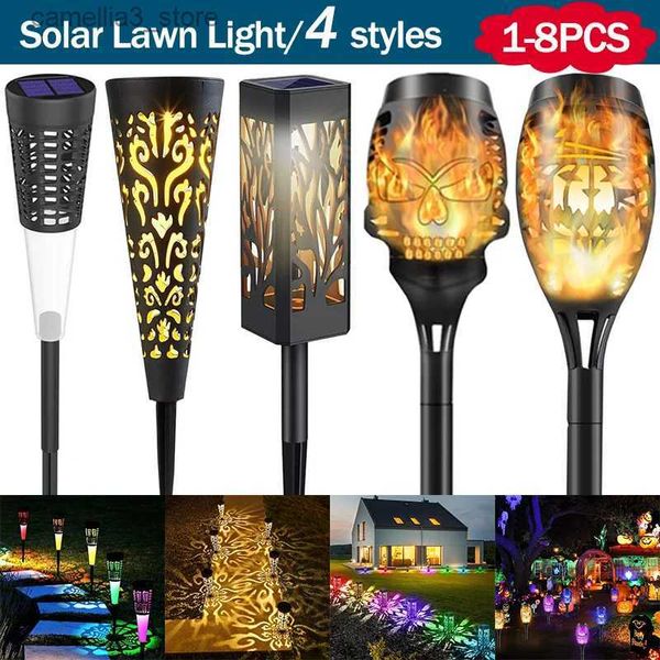 Lampes à gazon LED lumière de pelouse solaire extérieure solaire jardin flamme lumières paysage cour pelouse lampe Plug-in lampadaire LED cour voie décor Q231125