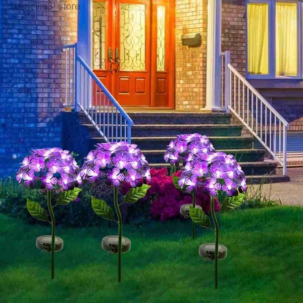 Lampes à gazon LED lumière solaire artificielle hortensia Simulation fleur extérieure étanche jardin pelouse Rose lampes Yard Art pour la décoration de la maison Q231125