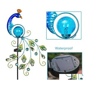 Gazon Lampen Led Solar Pauw Windmolen Lamp Grond Plug Outdoor Yard Art Tuin Terras Park Villa Romantisch Lichtgevende Decoratie Drop Dhxbz