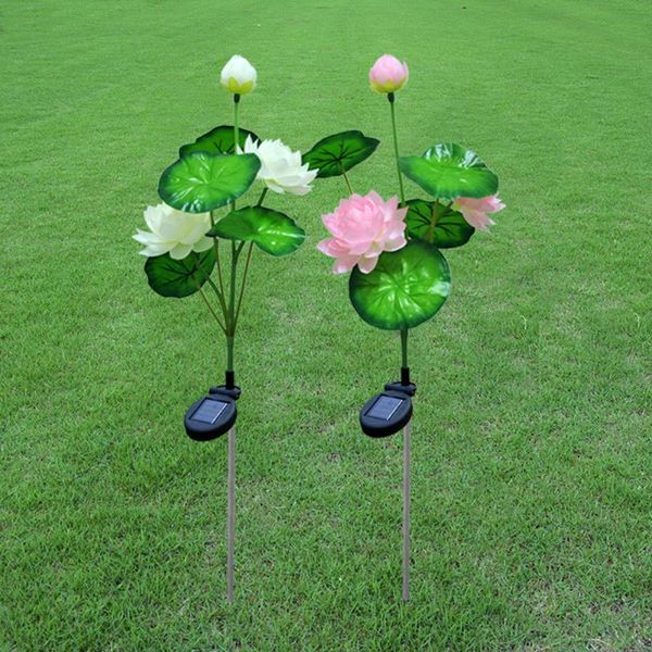 Lampes de pelouse LED lumière solaire à 3 têtes fleur de Lotus extérieur étanche lampe de piquet cour Art jardin décor