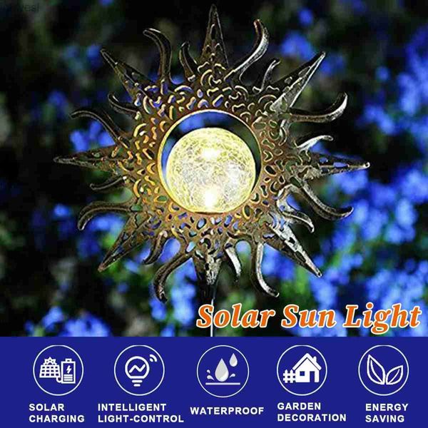 Lampes à gazon LED solaire soleil lumières jardin lumières pelouse lumières parc décoration lumières lune soleil flamme étoile à cinq branches lampe YQ240116