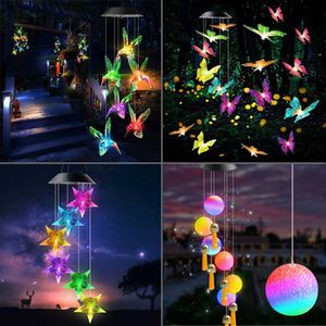 Lampes à gazon LED carillon de vent solaire boule de cristal colibri vent carillon lampe couleur changeante étanche suspendus lumière solaire pour la maison jardin Q231125