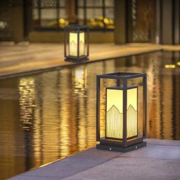Lampes à gazon Moderne extérieur Style chinois LED étanche lumière de pelouse 10 W feuille galvanisée Imitation marbre Villa jardin parc paysage lampe Q231125