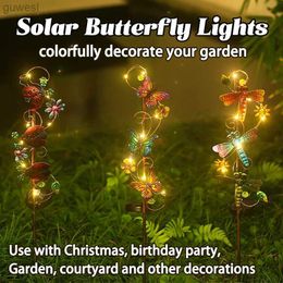 Lampes à gazon Lampes LED de jardin solaire extérieur colibri papillon libellule décoration pelouse en fer forgé lumières d'atterrissage cadeau d'anniversaire décors YQ240116