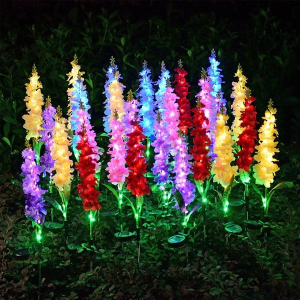 Lampes de pelouse RGB couleur LED solaire Violet paysage lumière éclairage extérieur lampe de fleur de lys avec interrupteur à vagues 75 cm 1.2 V 600 mAh lumières de jardin