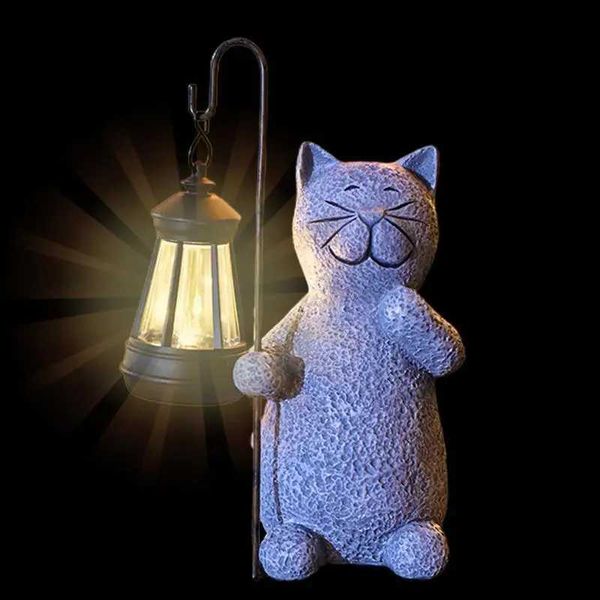 Lampes à gazon Lampe solaire Animal résine Mini Statue chat lanterne extérieure solaire petit chat lampe jardin ornement lumière pour cour balcon voie YQ240116