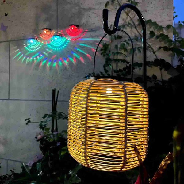 Lámparas de césped Lámpara solar de jardín Luz colgante de patio IP47 Impermeable Hecho a mano Tejido de bambú Linternas de ratán Lámpara Luz decorativa de jardín YQ240116