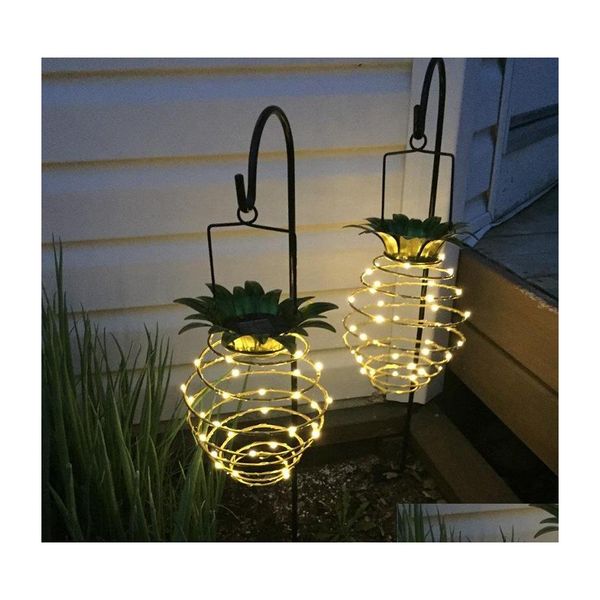 Lampes De Pelouse Solaire Jardin Lumières Ananas Forme Extérieure Suspendue Lumière Étanche Mur Lampe Fée Nuit Fil De Fer Art Décor À La Maison Drop Dhmqe