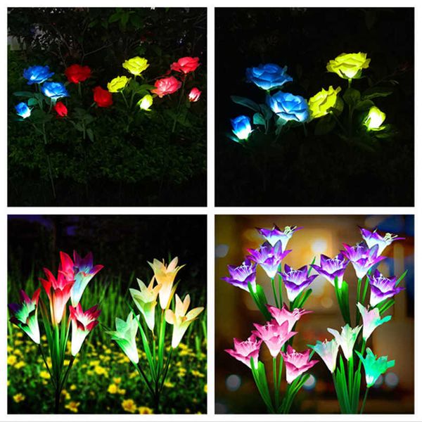 Lampes de pelouse Lampes de jardin solaires Énergie solaire Lily Rose Lights Piquet de fleur Étanche LED Tournesol Lampes solaires pour pelouse Cour Jardin Décor P230406