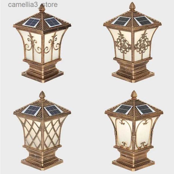 Lampes à gazon Lumière LED solaire extérieur décoration de jardin colonne lampe étanche rue guirlande pelouse lampe extérieur Patio pilier lumière Q231125