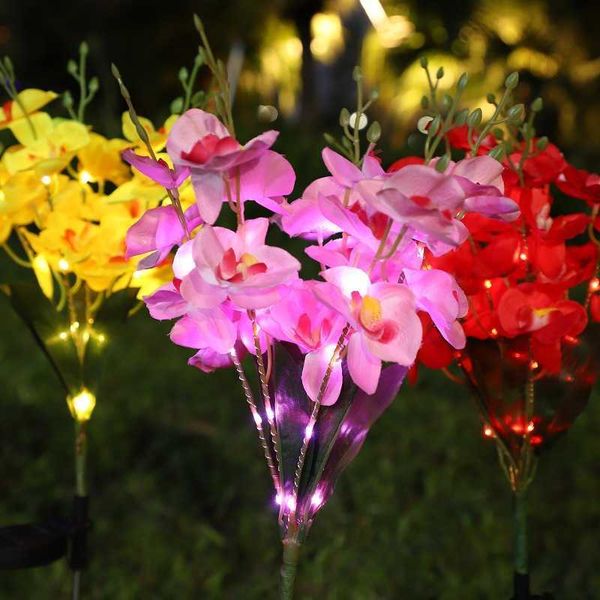 Lampes à gazon Lumière solaire LED Papillon Orchidée Rose Pelouse Extérieure Étanche Jardin Villa Rose Clôture Lumière Décoration De Jardin Éclairage Extérieur P230406