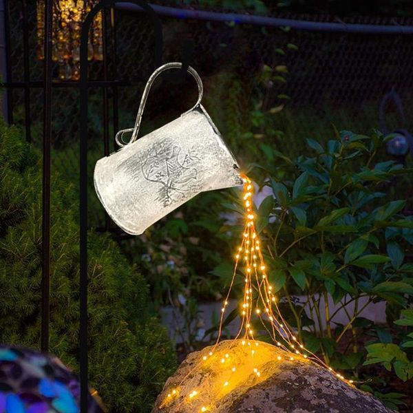 Lampes de pelouse lumière solaire avec lampe de jauge de pluie Vintage Fairylight arrosoir bouilloire douche peut Statues Greensward pour la décoration