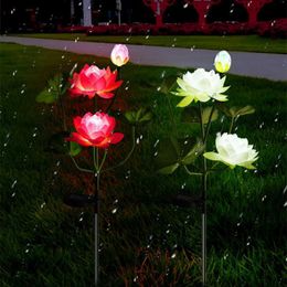 Lawn Lamps Solar Lotus Lamp Licht LED Solar voor tuindecoratie Waterdichte buitenlandschap Lawn Lighting Patio Yard Artificial Flower P230406