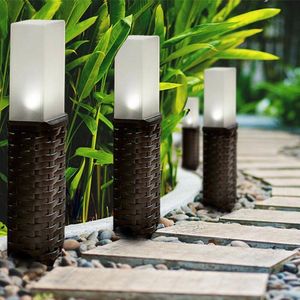 Lampes à gazon solaires extérieures étanches lumières de voie rotin Rectangle décoration LED paysage jardin arrière-cour lampe