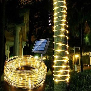 Gazonlampen Solar Rope Strip Light Outdoor Lamp Waterdicht Fairy Light Kerst Decor voor Tuin Gazon Boom Yard Hek Lamp Pathway Q231125