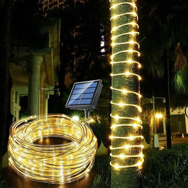 Lámparas de césped Cuerda solar Luz de tira Lámpara al aire libre Luz de hadas impermeable Decoración de Navidad para jardín Césped Árbol Patio Lámpara de cerca Camino Q231125