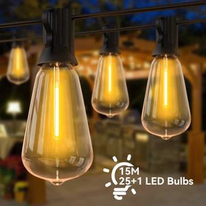 Gazonlampen ST38 LED-lichtslingers 10M 15M 30M Waterdichte terrasverlichting Outdoor LED-sprookje Bruiloftsdecoratie voor tuin Cafe Backya YQ240116