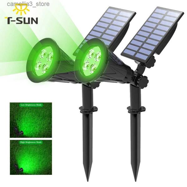 Lámparas de césped T-SUN 1/2/4 paquetes Luces solares LED verdes Proyector solar Luz de pared solar a prueba de agua Luz de jardín solar Lámpara solar Outdoot Q231125