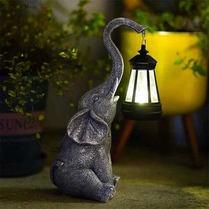 Lampes à gazon Étanche extérieure solaire jardin lumière éléphant lampe suspendue décoration Animal résine artisanat jardin cour pelouse lampe YQ240116