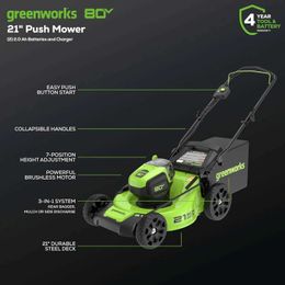 Lawn Mower Greenworks 80V 21 sin escobillas (empuje) Macinador eléctrico inalámbrico+(500 cfm) Axial Blade Blower+13 Tandem Recort (75+Q240514