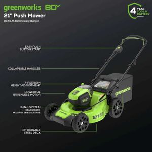 Tipe à pelouse Greenworks 80v 21 Brushless (push) Tipe électrique sans fil + (500 cfm) Blower à lame axiale + 13 coupe-tandem (75 + Q240514