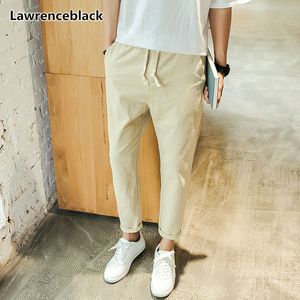 Lawrenceblack pantalons en lin pour hommes 2018 haute qualité longueur cheville pantalon court en lin hommes Joggers pantalon crayon décontracté 1130