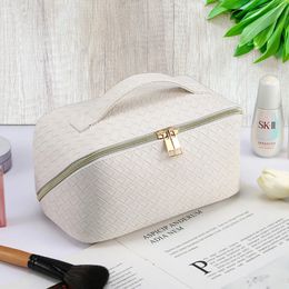 Leg plat make-up organizer Weefpatroon PU make-up tas Waterdichte cosmetische tas met grote capaciteit voor dames 240104