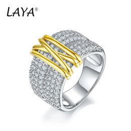 LAYA 100% 925 argent Sterling mode rétro or clair multiligne brillant Zircon anneau pour hommes femmes fête exquis Fine bijoux 240112