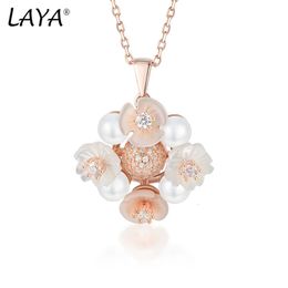 LAYA 925 STERLING SILVER Fashion Flower Natural Shell Flower Collar de perlas de agua dulce para mujeres Joyería de boda 240422