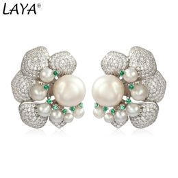 LAYA 925 en argent Sterling mode personnalité Design de haute qualité Zircon vert Nano naturel perle boucles d'oreilles pour les femmes bijoux fins 240220