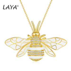 LAYA 925 Sterling Zilveren Hanger Ketting Voor Vrouwen Mode Bee Handgemaakte Emaille AAAAA Kubieke Zirkonium Dier Prachtige Originele Fi196A