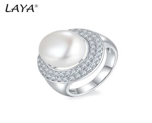 Laya Natural Freshwater Pearl met zijstenen Ring voor vrouwen Pure 925 Sterling zilveren hoge kwaliteit Clear Cube Zirconia Stud Earri3995908