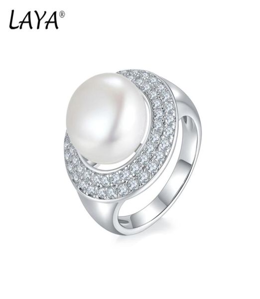 Pearl de agua dulce natural de Laya con piedras laterales anillo para mujeres Pure 925 plata esterlina Cubo de alta calidad Cubo Zirconia Earri5615125