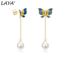 Laya Silver Butterfly Charm Earres pour femmes 925 STERLING Silver Natural Natural Eater Pain Pearl Émail coloré Fine bijoux 2028008529